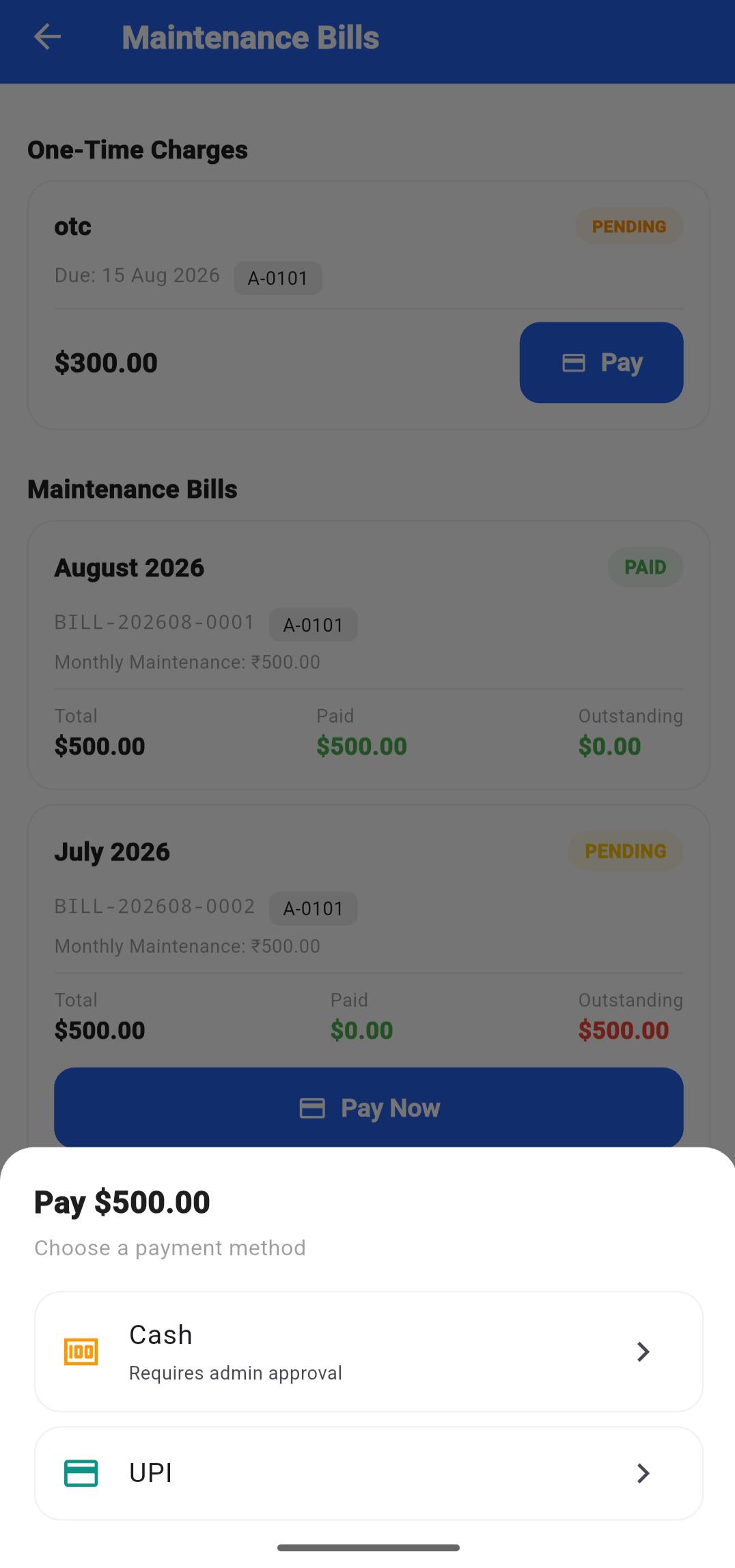 PBilling screen