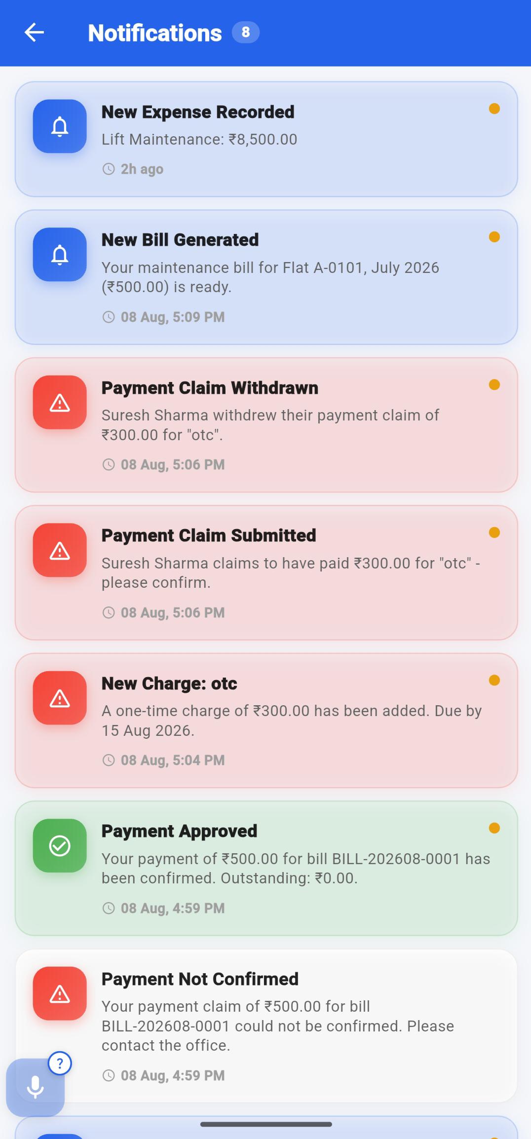 Notification lists screen